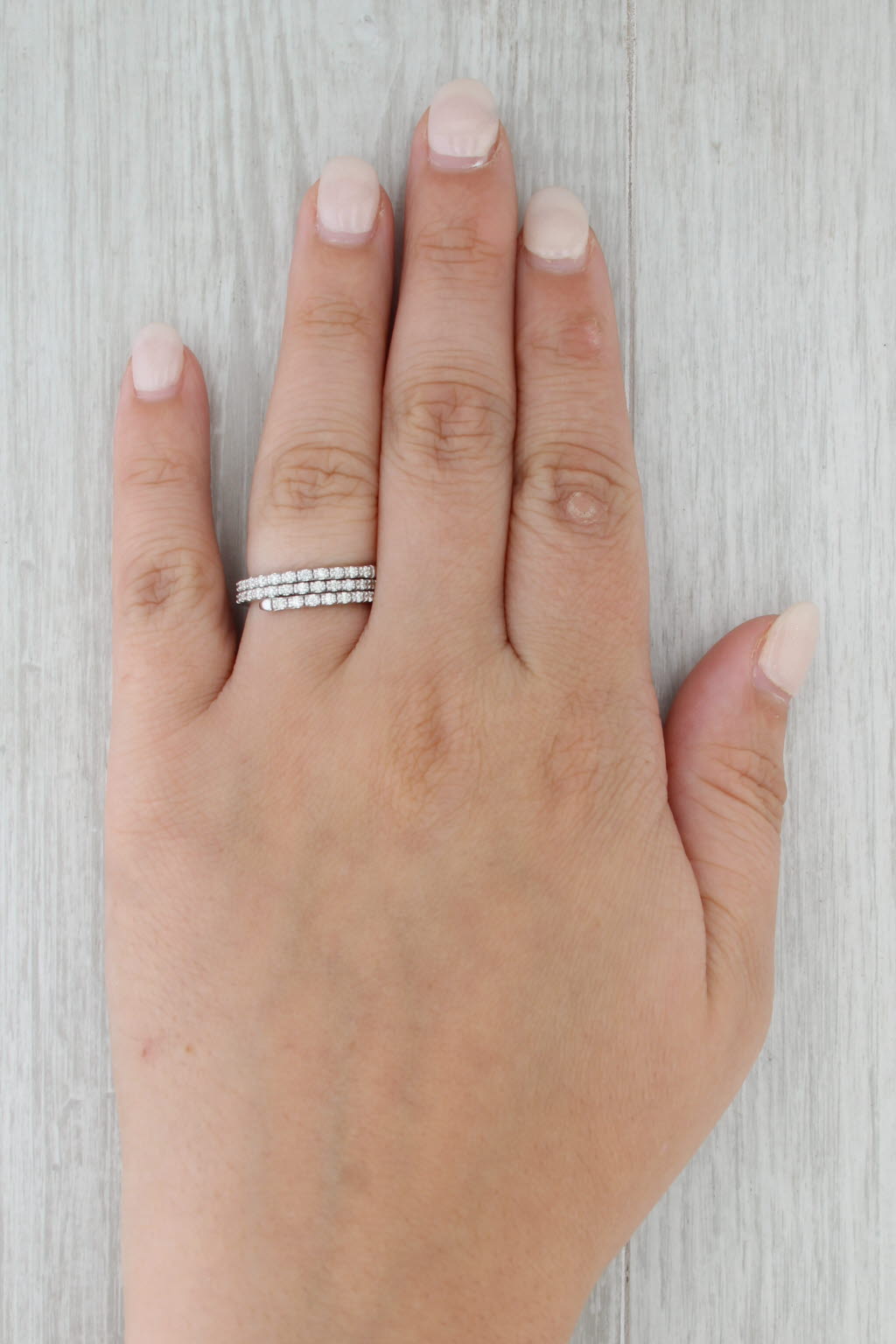 0.60ctw Diamond Wrap Coiled Band Bypass Ring 14k White Gold Flexible Size