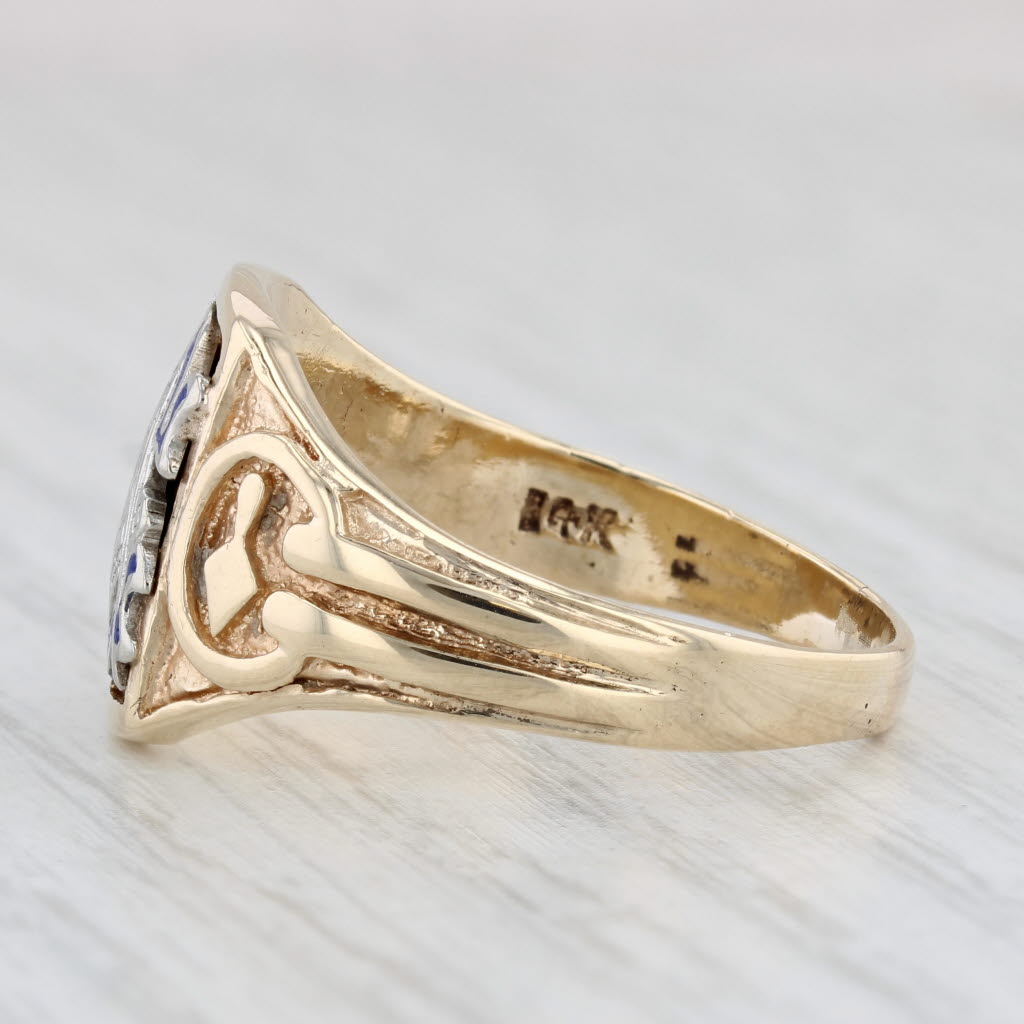 Light Gray Vintage Masonic Insignia Ring 14k Gold Blue Lodge Square Compass Working Tools