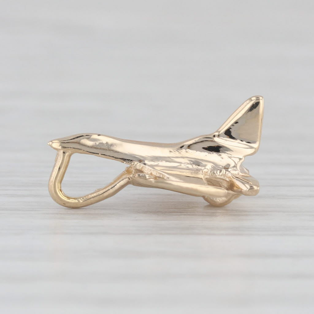 Light Gray Jet Airplane Pendant 14k Yellow Gold Small Drop