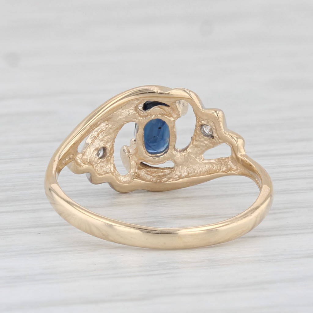 Light Gray 0.35ct Blue Sapphire Diamond Ring 14k Yellow Gold Size 4.5 Bypass