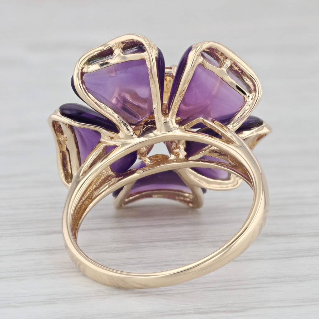 Gray Amethyst Citrine Flower Statement Cocktail 14K Yellow Gold Ring Size 8.25