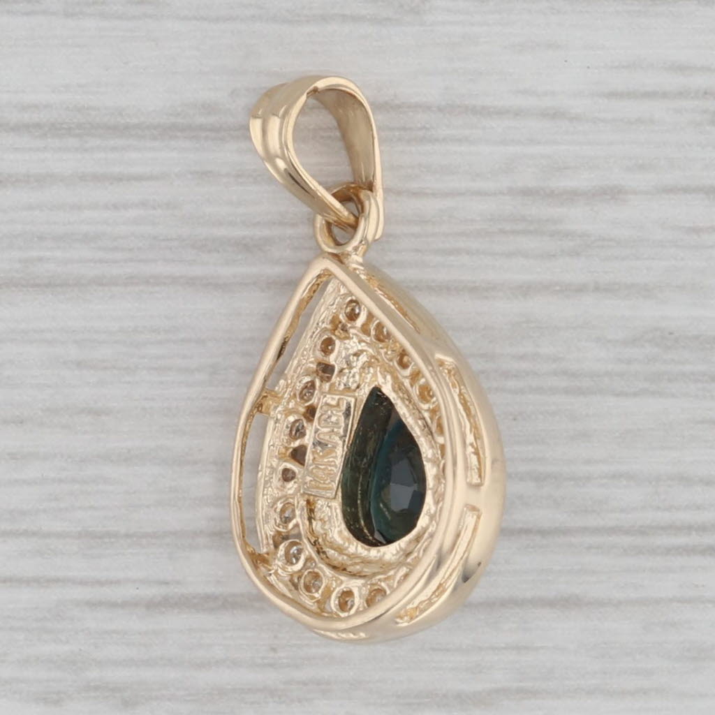 Gray 1ctw Blue Sapphire Diamond Halo Teardrop Pendant 14k Yellow Gold