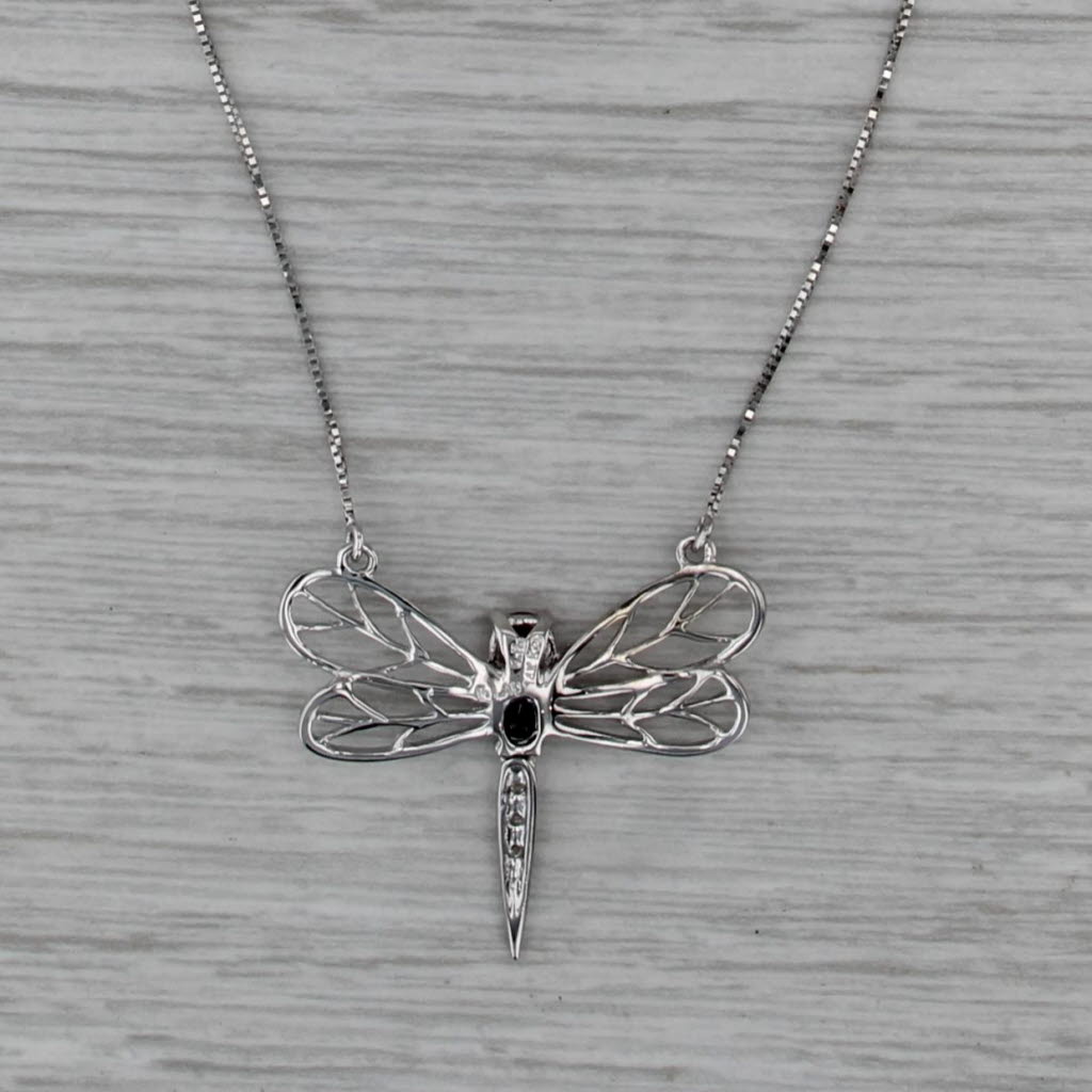 0.45ctw Sapphire Ruby Diamond Dragonfly Pendant Necklace 14k White Gold 17.75"
