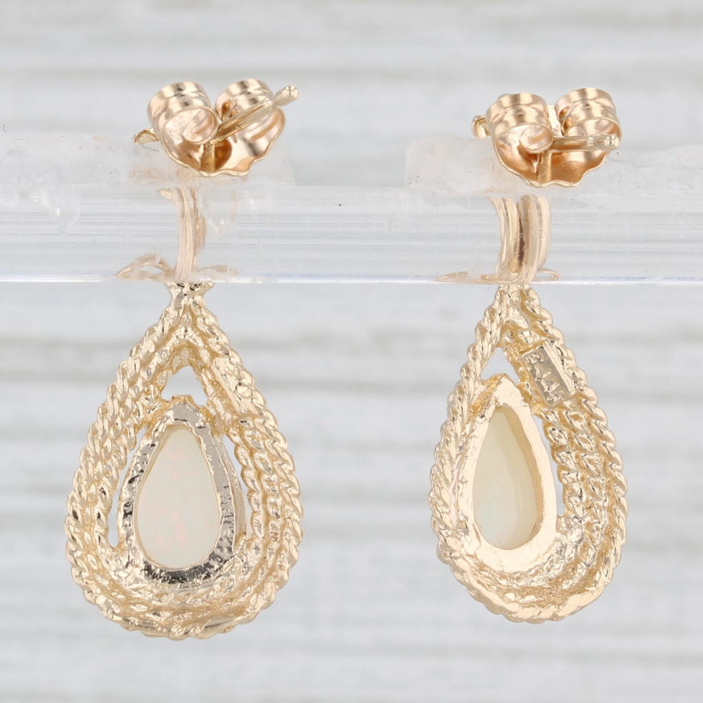 Light Gray Opal Teardrop Dangle Earrings 14k Yellow Gold Pierced Drops