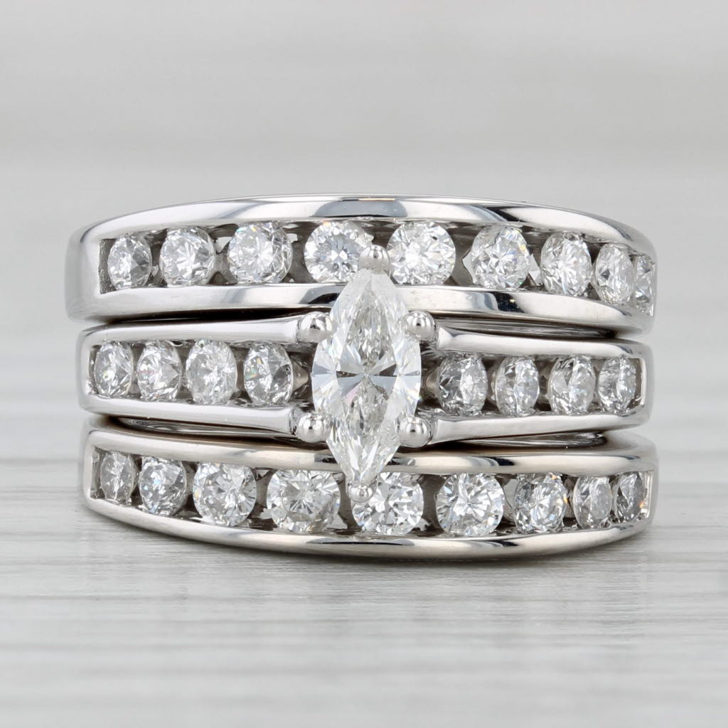 Gray 1.25ctw Engagement Ring Wedding Band 14k White Gold Bridal Set Size 4 3.5