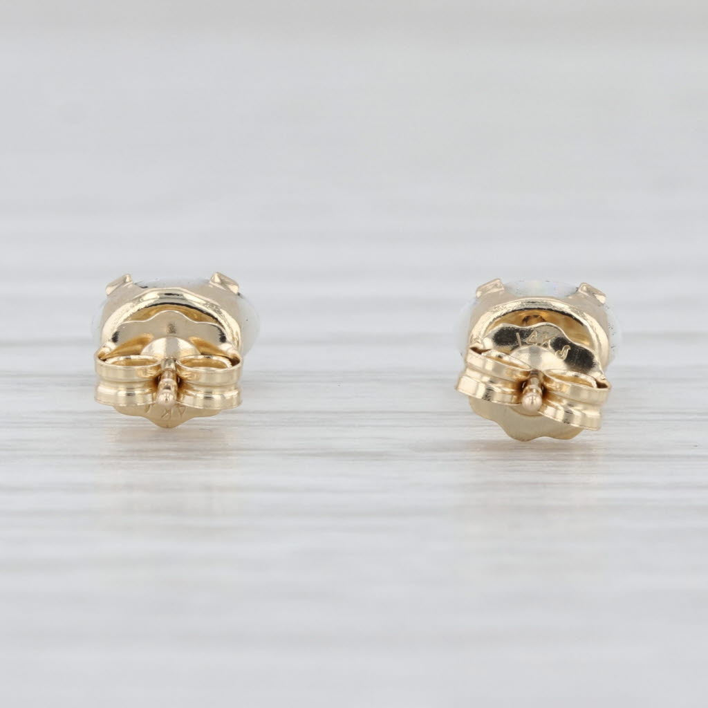 Oval Cabochon Opal Stud Earrings 14k Yellow Gold Solitaire Studs