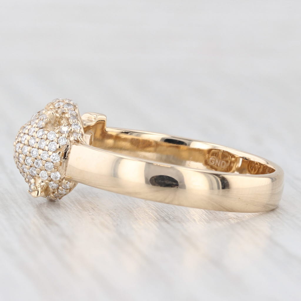 Light Gray 0.37ctw Diamond Emerald Green Eyed Panther Cat Ring 10k Gold Size 10.75