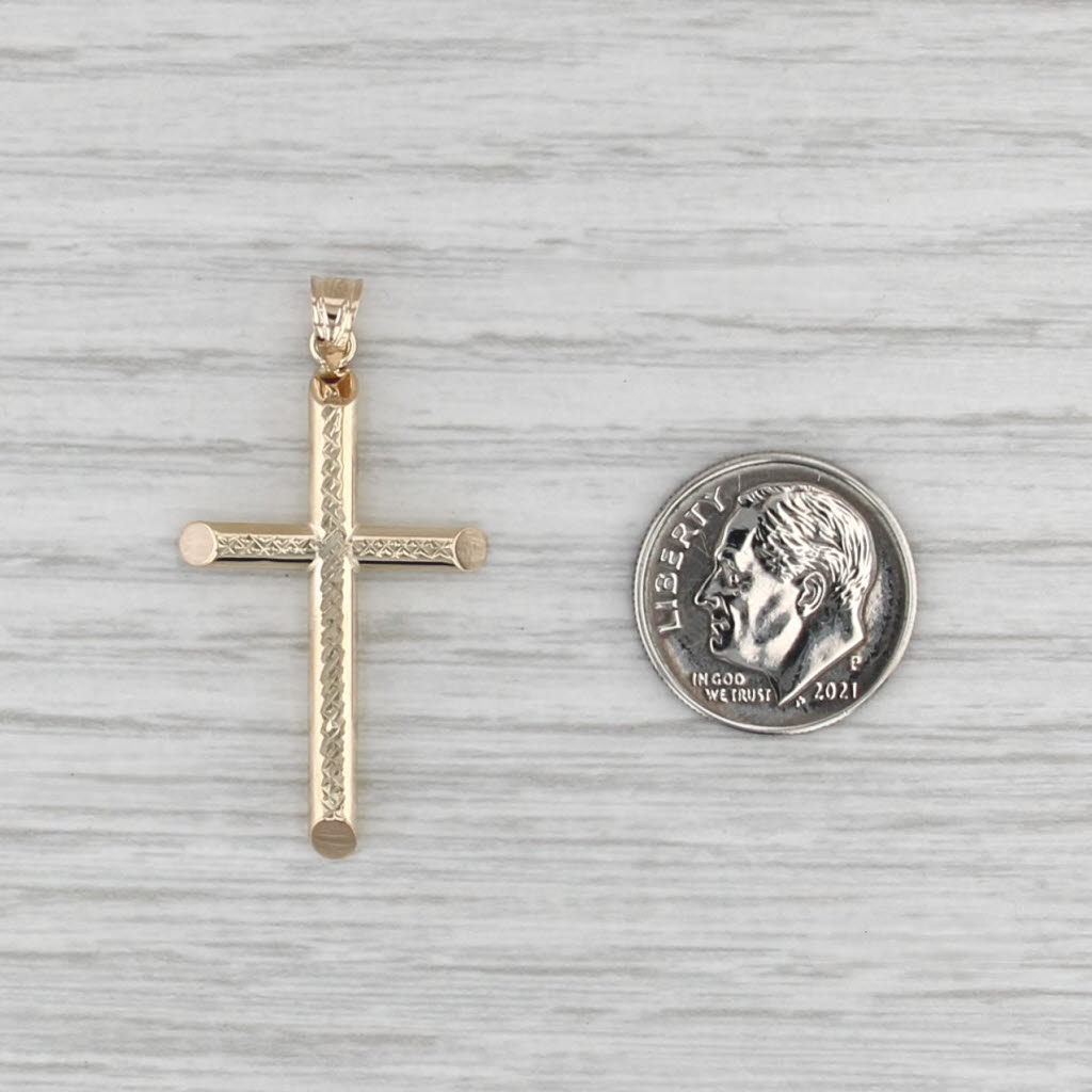 Reversible Etched Gold Cross Pendant 14k Yellow Gold Religious Jewelry