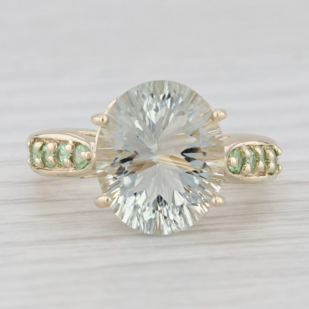 Light Gray 5.90ctw Prasiolite Green Amethyst Mint Garnet Ring 10k Yellow Gold Size 6