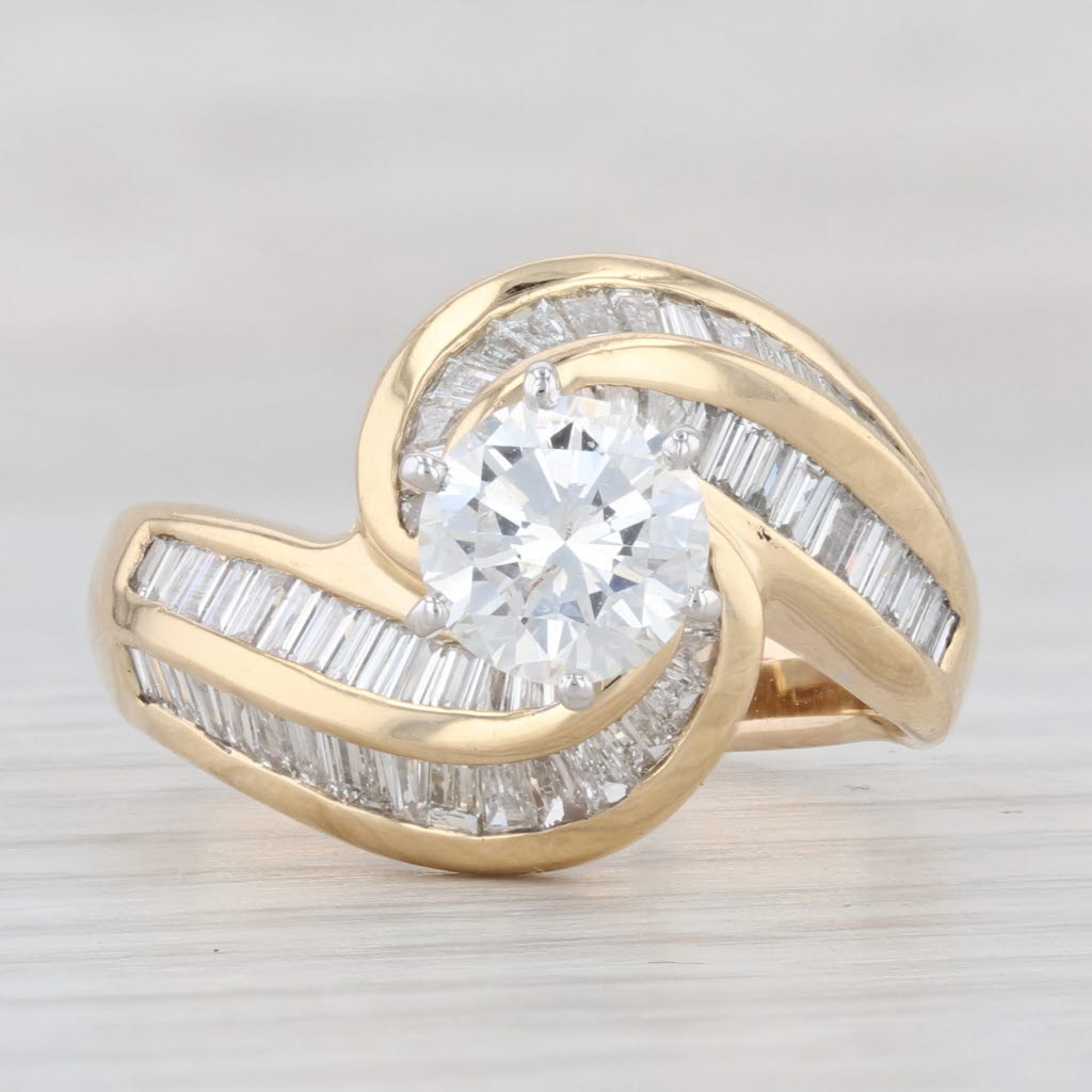 Light Gray 2.82ctw Diamond Engagement Ring 18k Gold Size 8.5 Bypass Round GIA