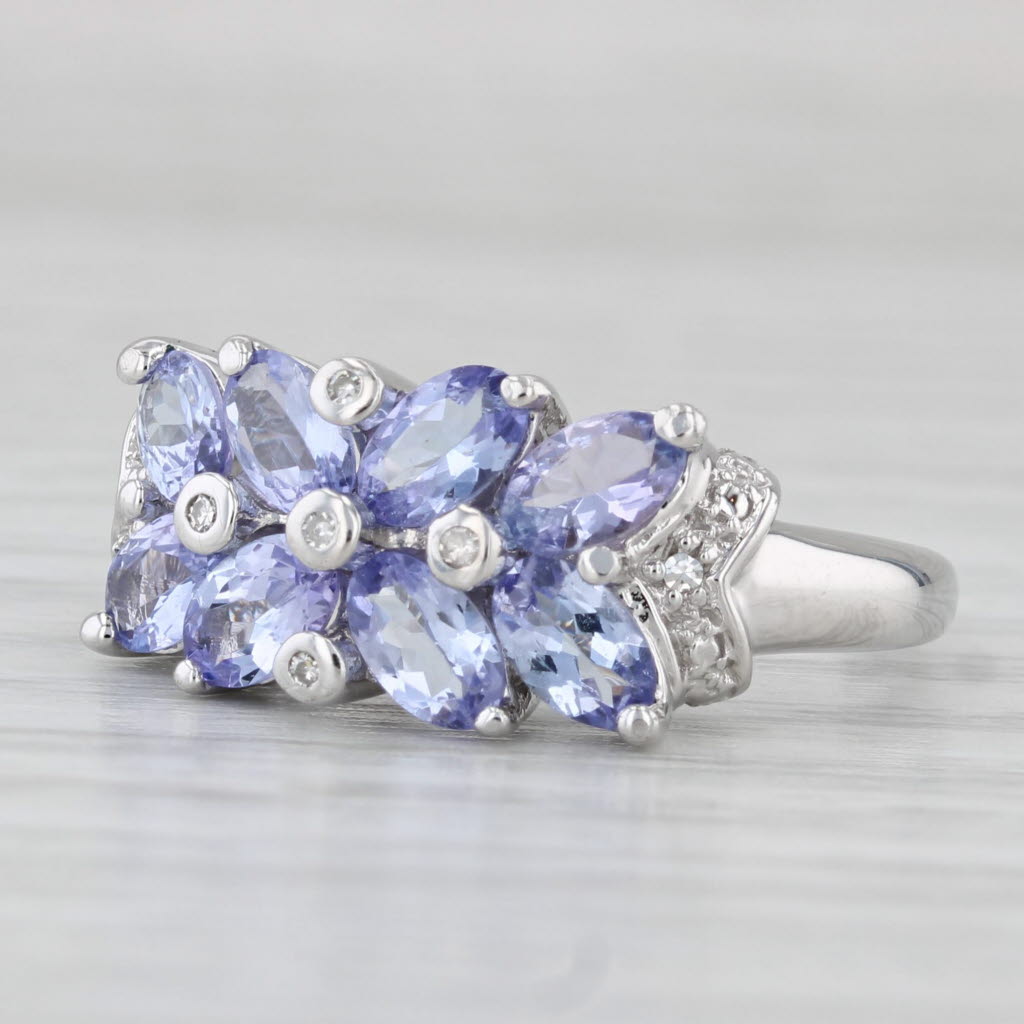 Light Gray 2.02ctw Tanzanite Diamond Cluster Ring 10k White Gold Size 7