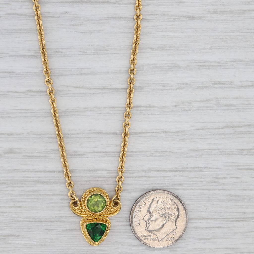 Light Gray 1.60ctw Peridot Chrome Diopside Pendant Necklace 18k Gold 15.25" Cable Chain