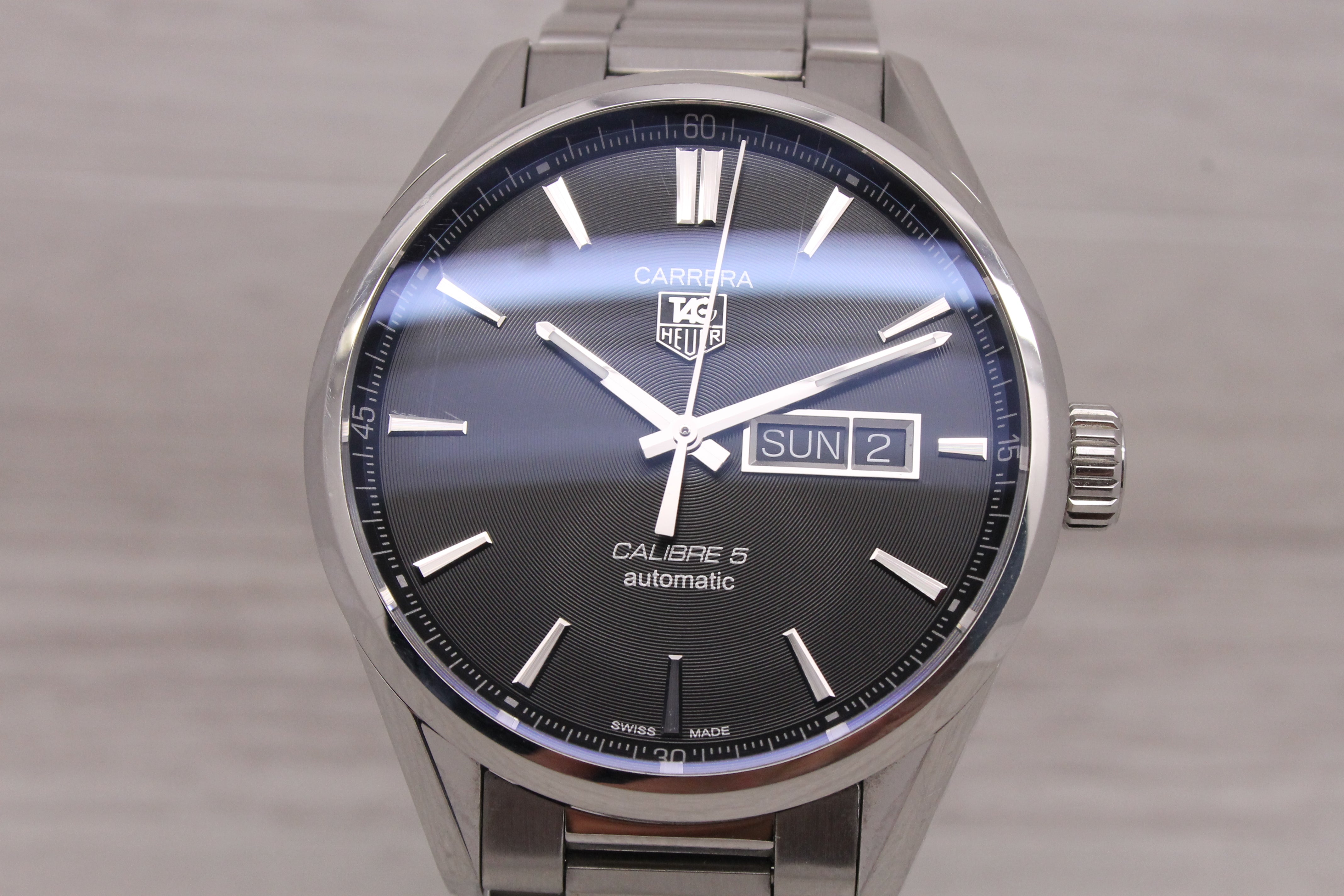 Dark Gray Tag Heuer Carrera 41mm Steel Mens Automatic Watch Calibre 5 w Box Card Bracelet