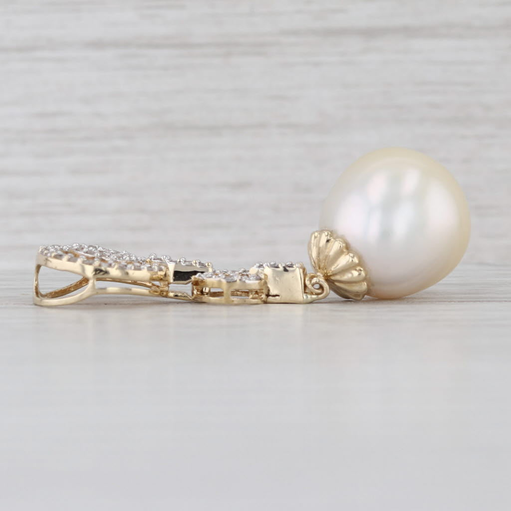 Cultured Pearl 0.17ctw Diamond Drop Pendant 14k Yellow Gold