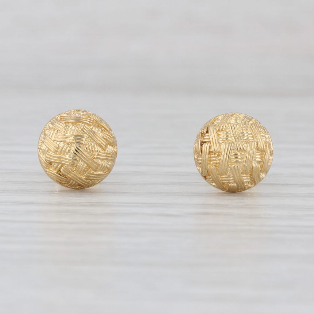 Italian Basket Weave Button Stud Earrings 18k Yellow Gold Dome Studs