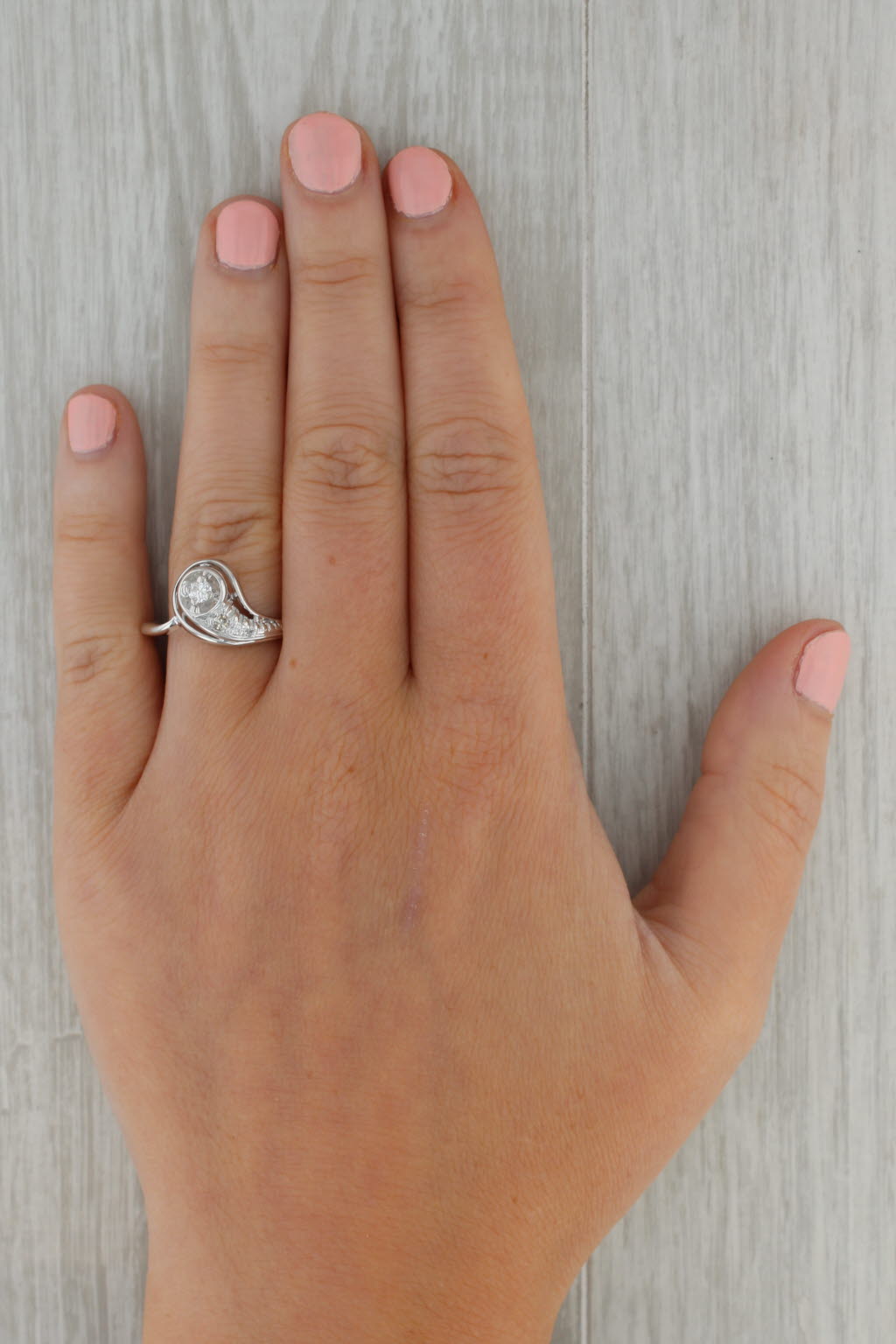 Rosy Brown 0.15ctw Diamond Bypass Ring 14k White Gold Size 8 Round Contoured