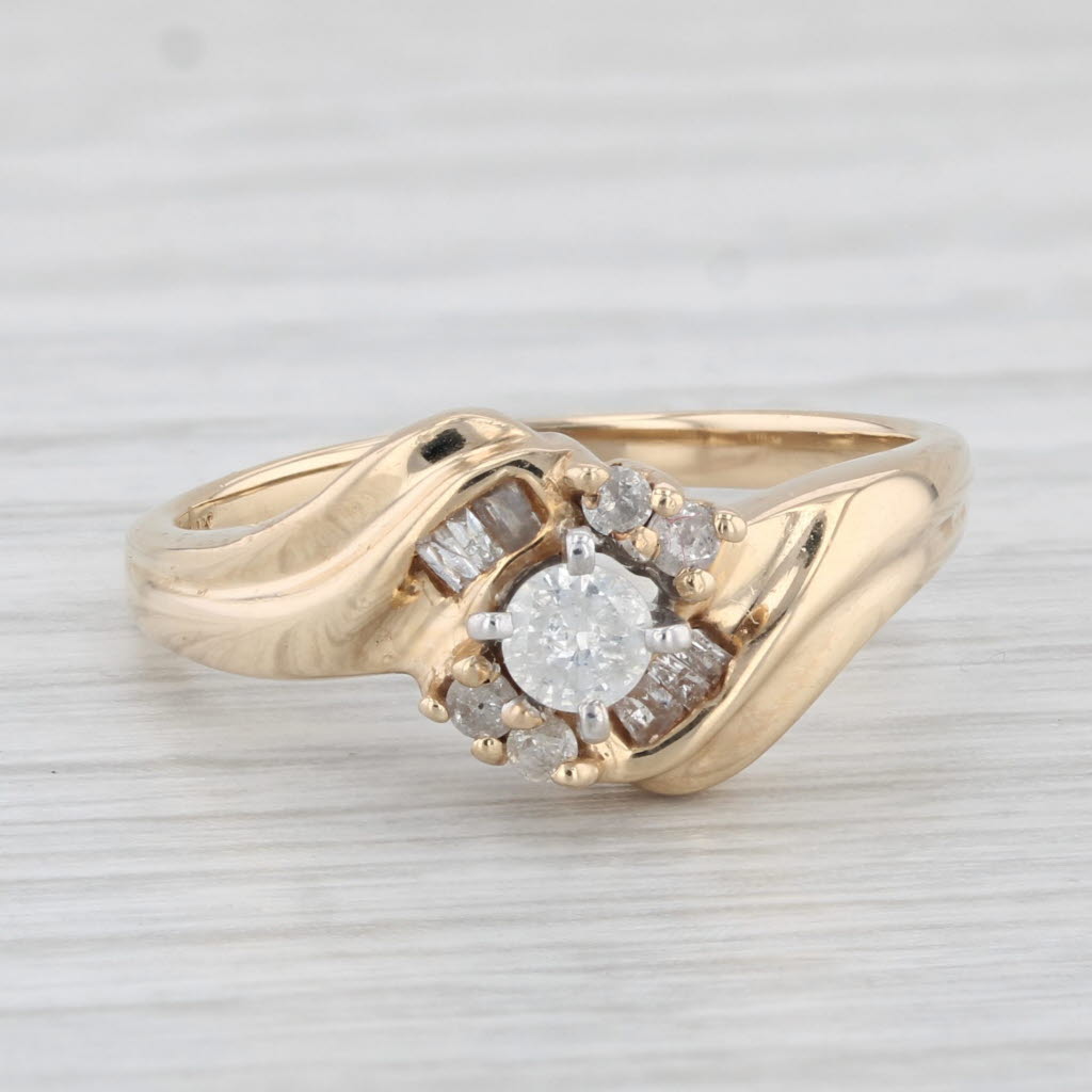 Light Gray 0.26ctw Round Diamond Bypass Engagement Ring 14k Yellow Gold Size 7