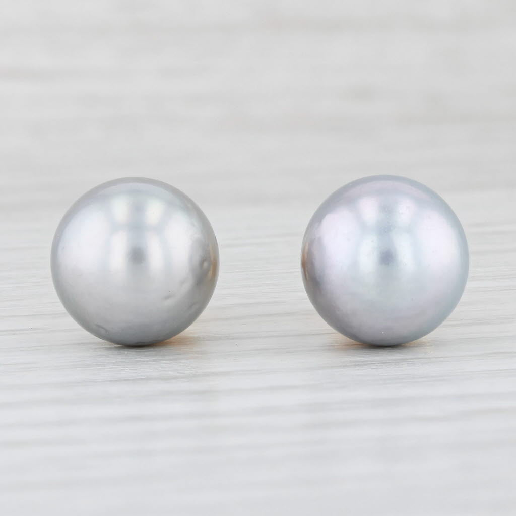 Light Gray Gray Cultured Pearl Stud Earrings 14k Yellow Gold 11mm Round Solitaires