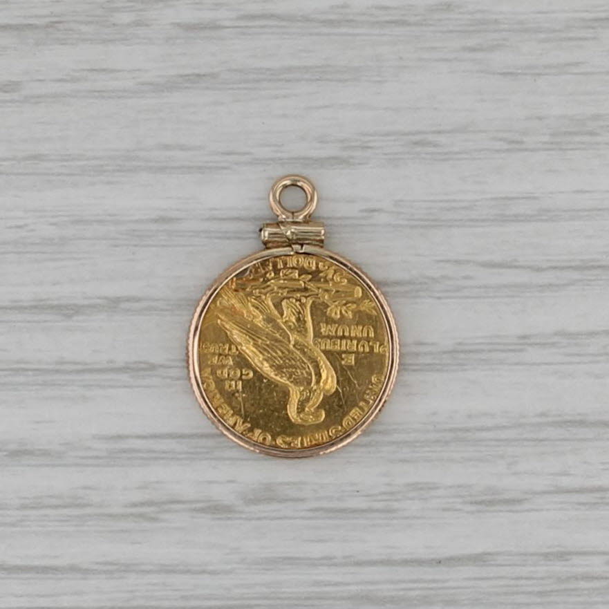 Authentic 1910 2.50 Indian Head Coin Pendant Gold Filled Bezel 900 Gold Coin