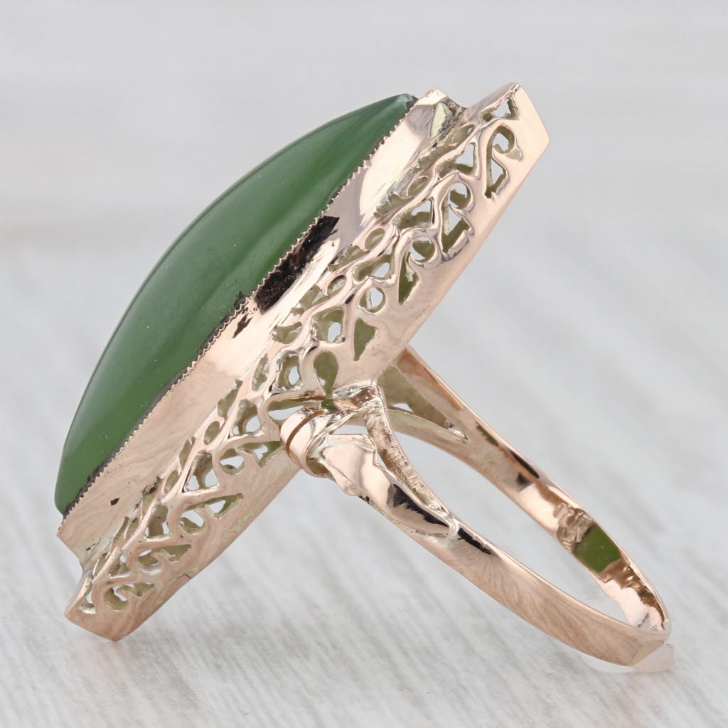 Light Gray Green Nephrite Jade Nanette Cabochon Ring 10k Yellow Gold Size 5.75