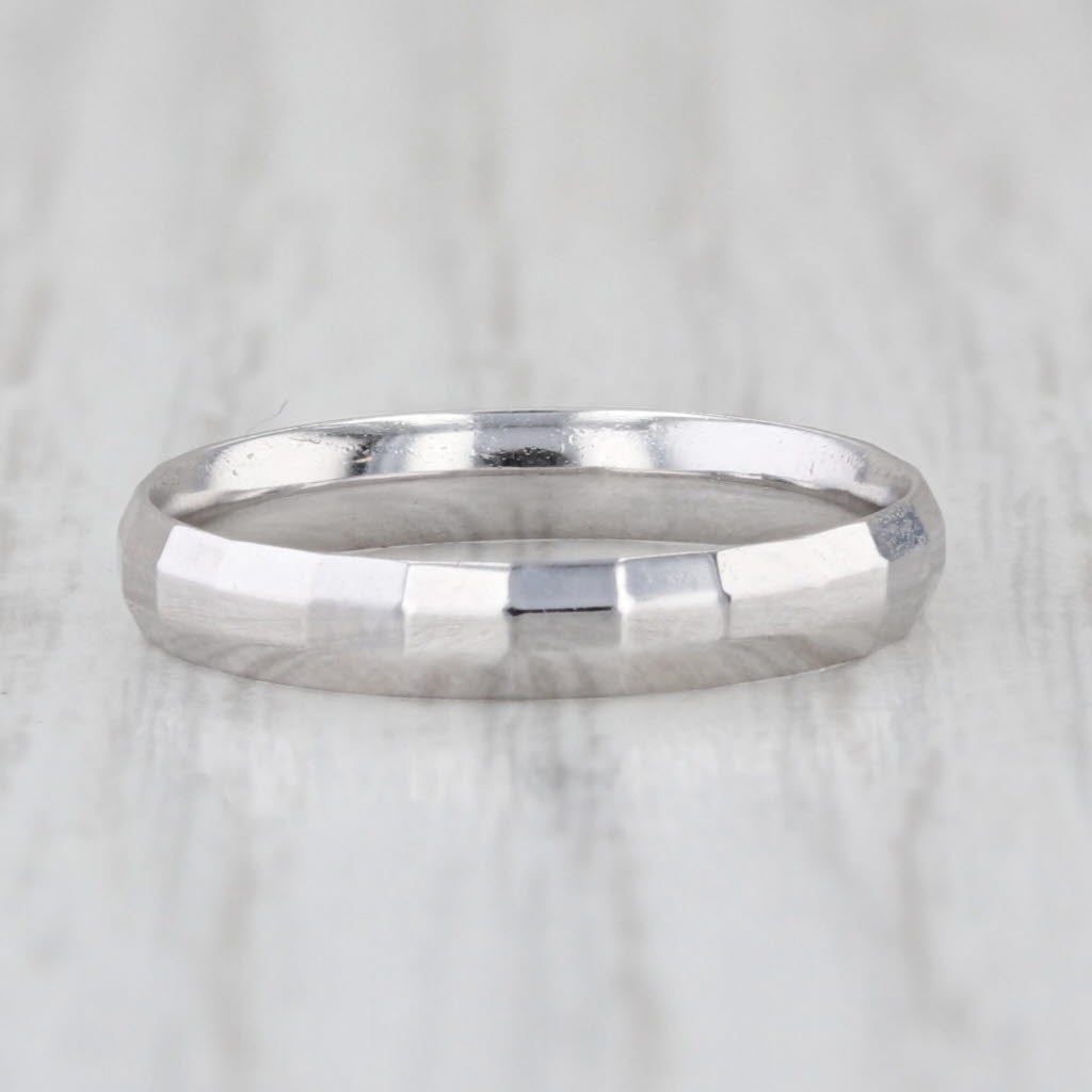 Beveled Band Ring 14k White Gold Stackable Wedding Band Size 5