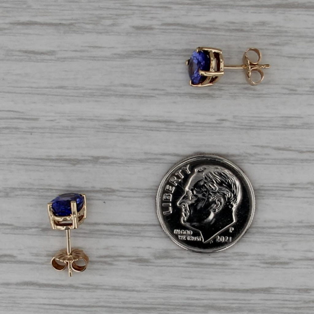2.35tw Tanzanite Stud Earrings 14k Yellow Gold Oval Solitaire Studs