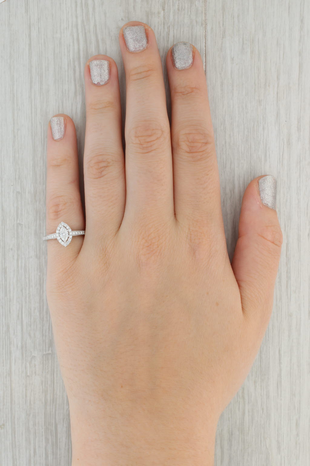 Tan 0.54ctw Marquise Diamond Halo Engagement Ring 14k White Gold Size 6.5