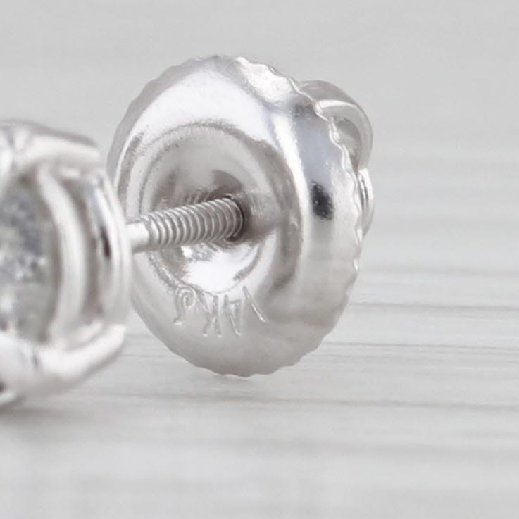 Light Gray 1ctw Round Diamond Solitaire Stud Earrings 14k White Gold Screw Backs