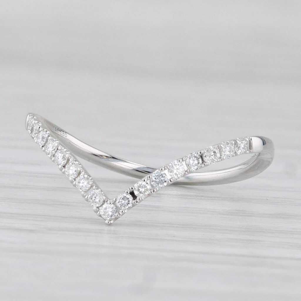 Light Gray New 0.19ctw Diamond Contoured V Wedding Band 14k Gold Stackable Anniversary Ring
