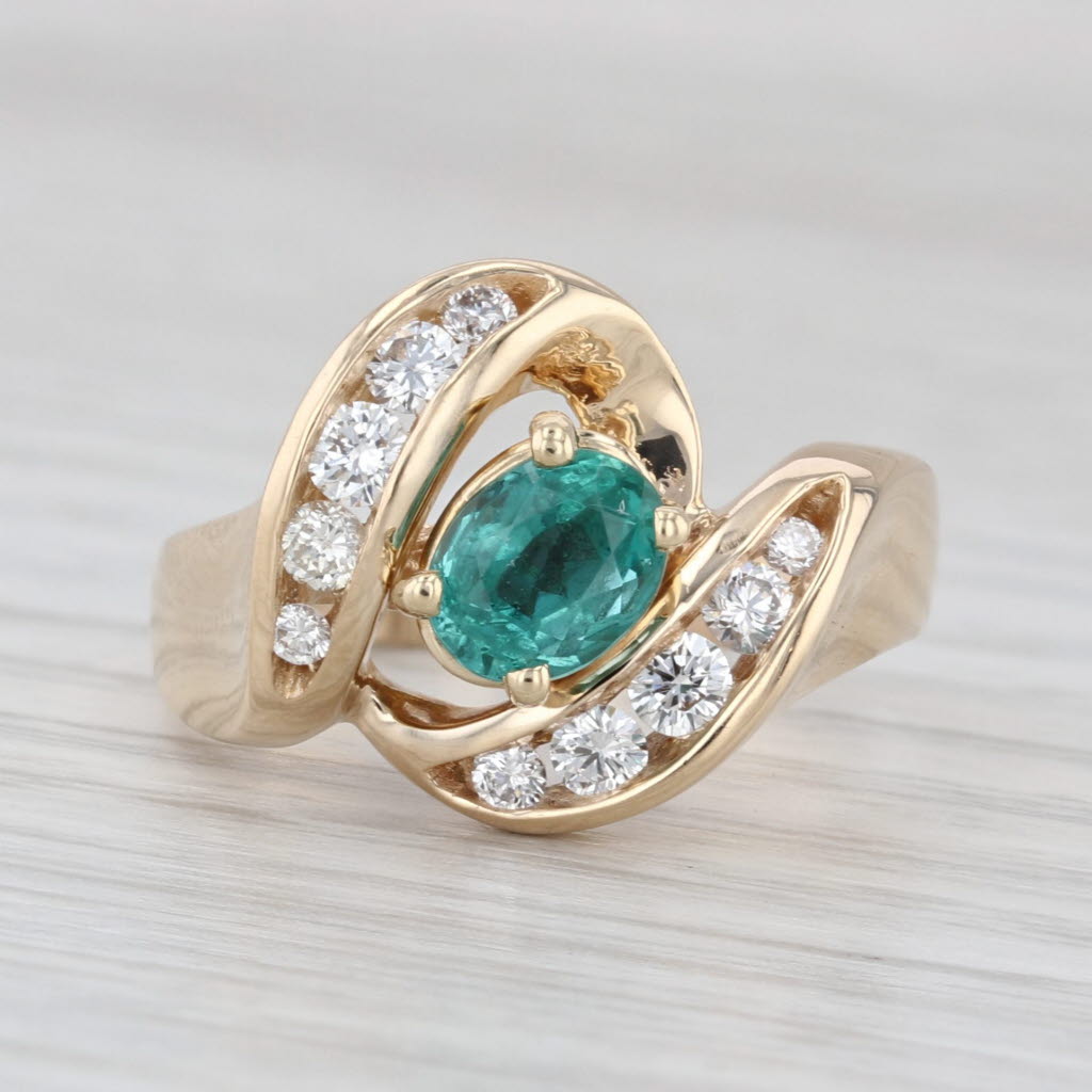 Green Beryl 0.40ctw Diamond Bypass Ring 14k Yellow Gold Size 7.5