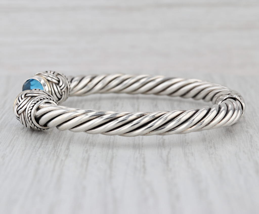 Effy Blue Topaz Cuff Bracelet Sterling Silver 18k Gold 7.25" Hinged