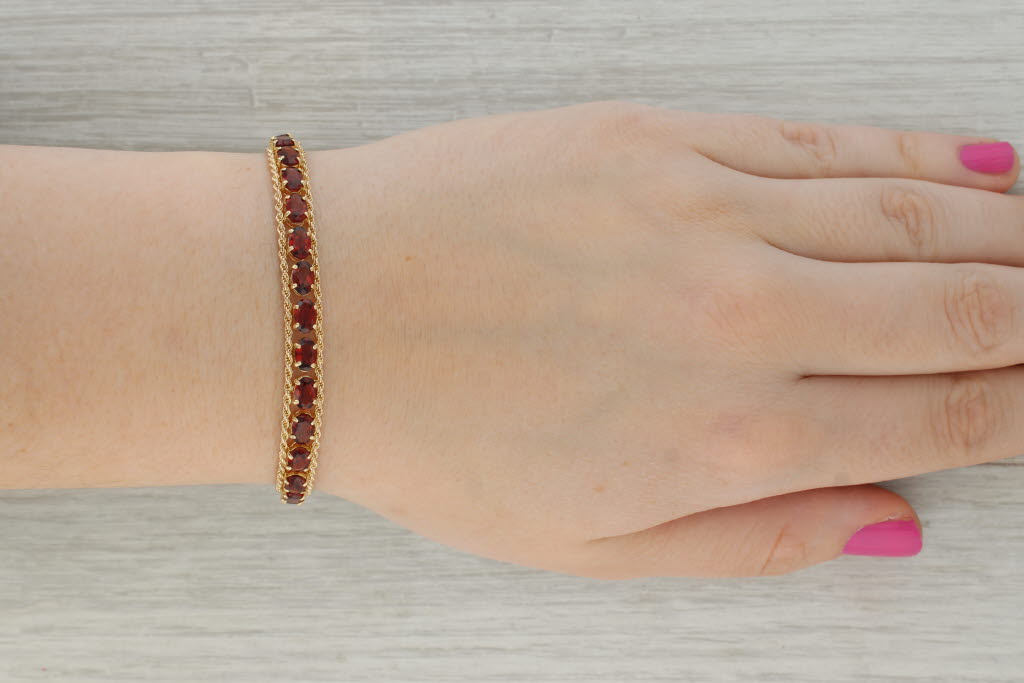 Dark Gray 13ctw Red Garnet Tennis Bracelet 14k Yellow Gold 7" 7mm