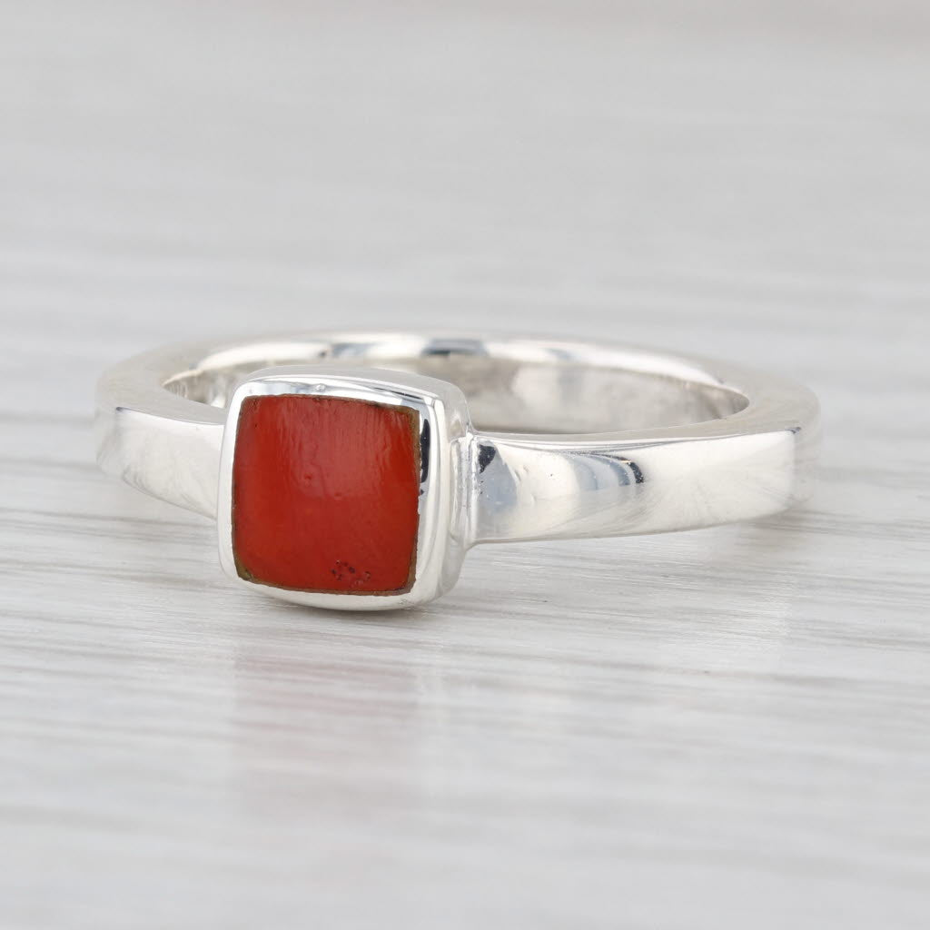 Coral Solitaire Ring Sterling Silver Size 9 Stackable