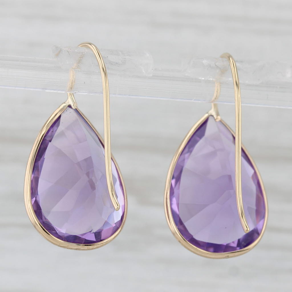 Gray 18.85ctw Amethyst Teardrop Earrings 14k Yellow Gold Hook Posts
