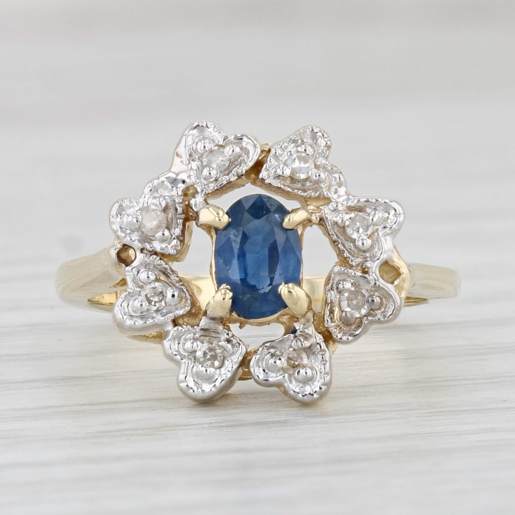 Light Gray 0.49ctw Oval Blue Sapphire Diamond Hearts Halo Ring 14k Yellow Gold Size 6