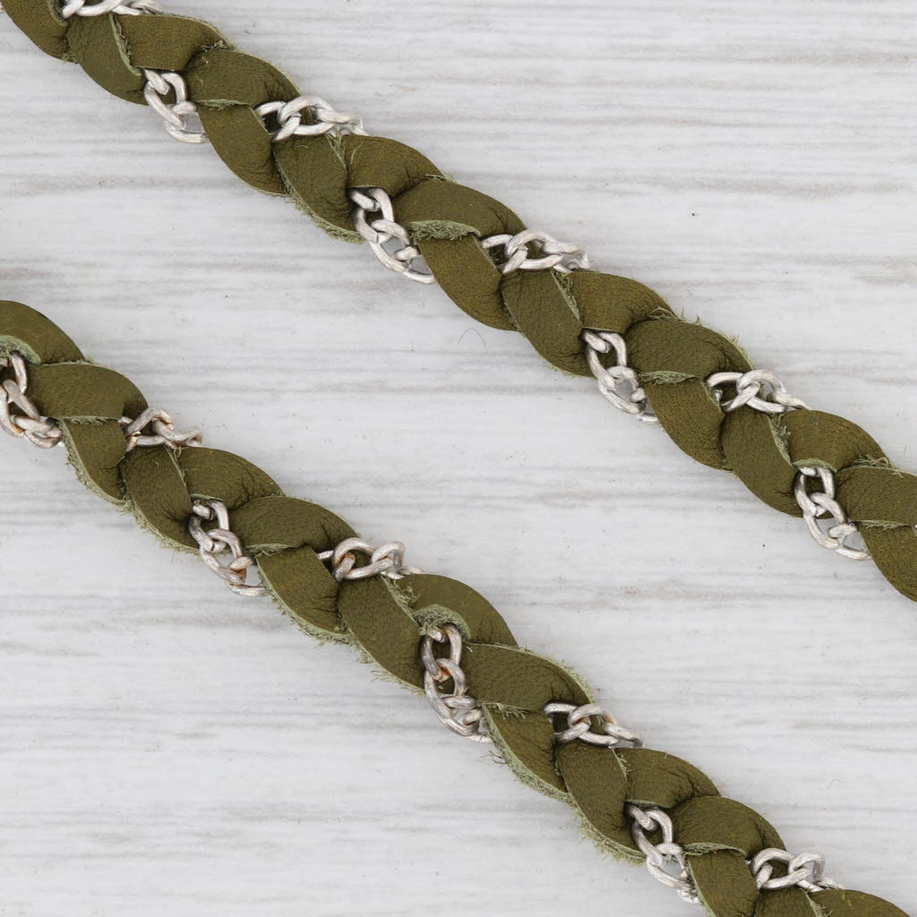 New Nina Wynn Cordelia Woven Green Leather Necklace White Druzy Quartz Pendant