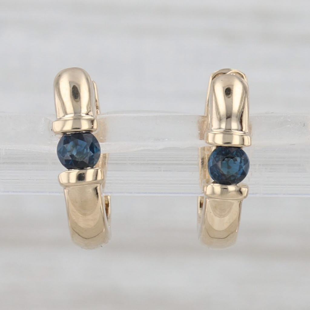 0.30ctw Blue Sapphire Micro Hoop Huggie Earrings 14k Yellow Gold Round Hoops