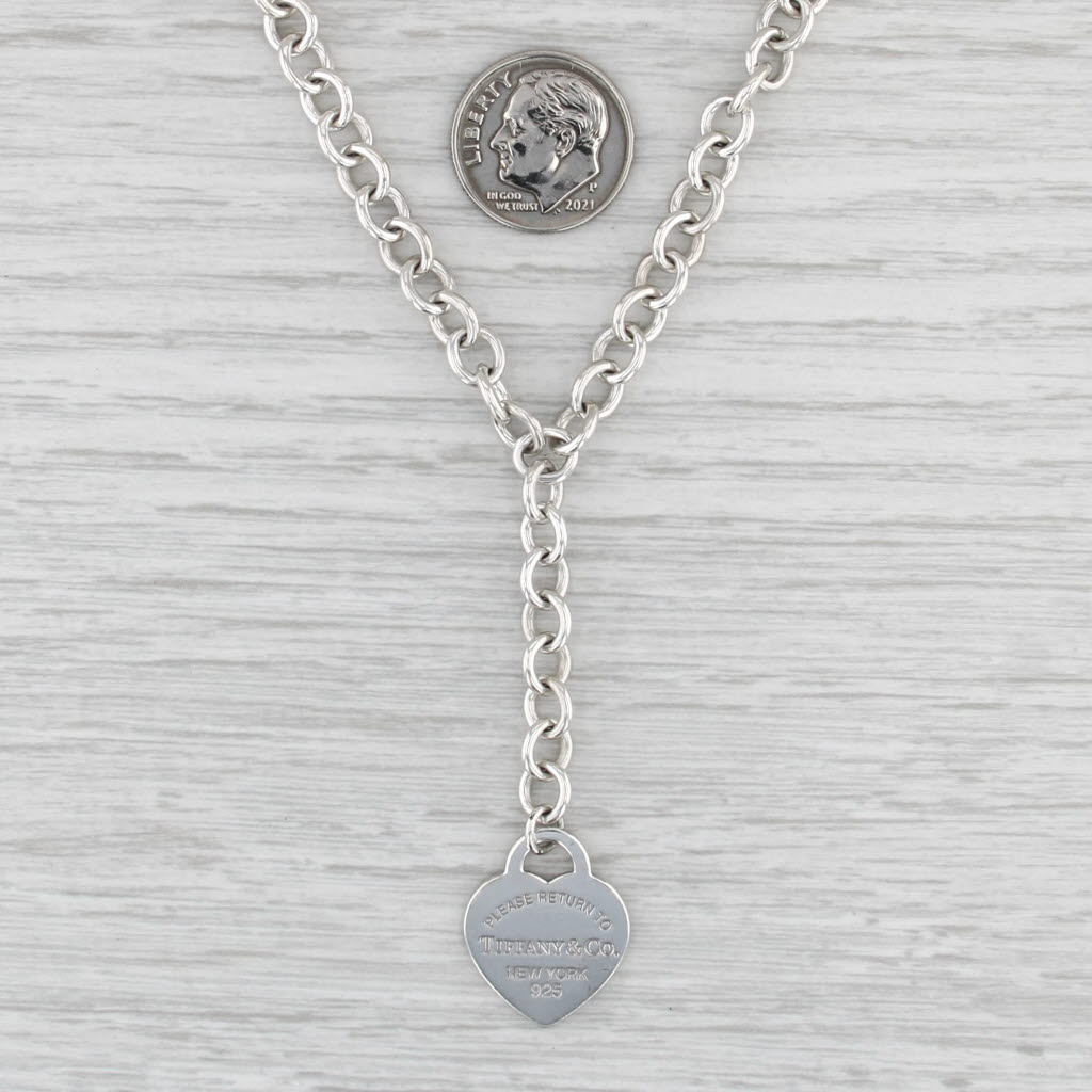 Return to Tiffany ID Heart Pendant Lariat Necklace Sterling Silver 16.5"