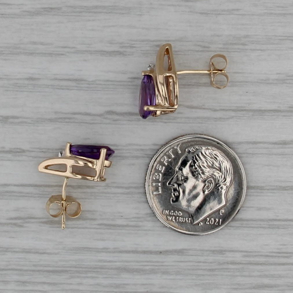 1.42ctw Amethyst Diamond Teardrop Stud Earrings 14k Yellow Gold