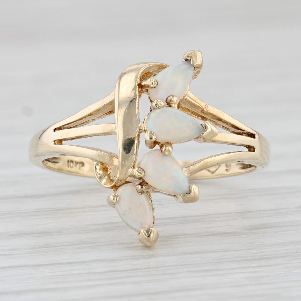 Light Gray Pear Opal Cluster Ring 10k Yellow Gold Size 9.25