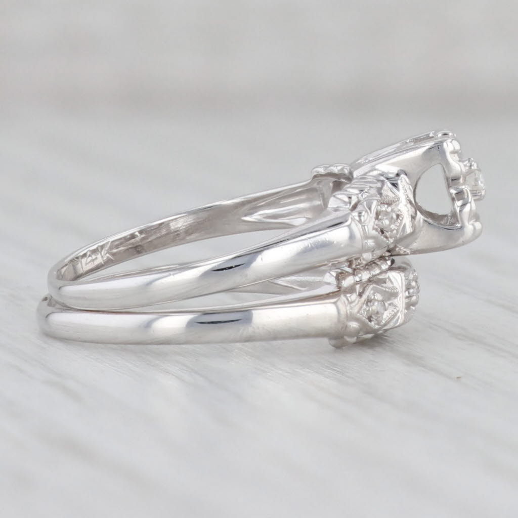 Gray Vintage Diamond Engagement Ring Wedding Band Bridal Set 14k White Gold Sz 5.75-6