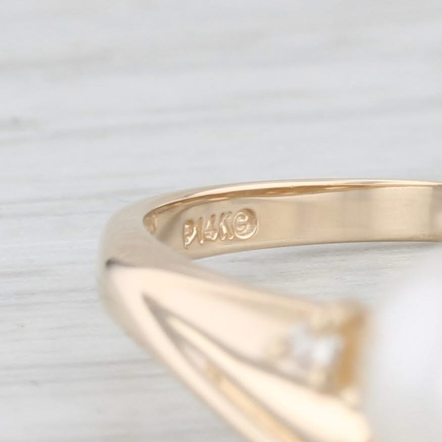 Light Gray 0.20ctw Cultured Pearl and Diamond 14K Yellow Gold Ring