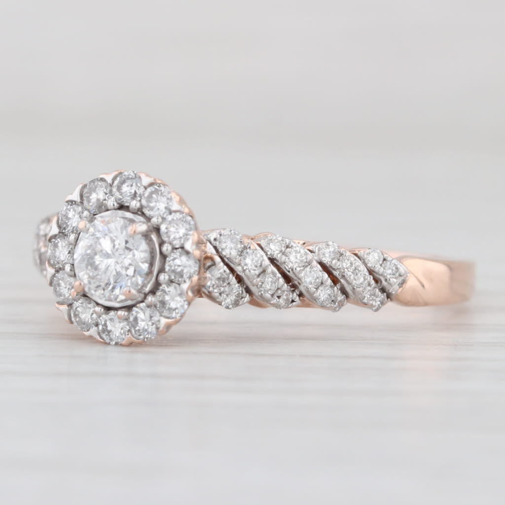 0.78ctw Diamond Halo Engagement Ring 14k Rose Gold Size 10.75