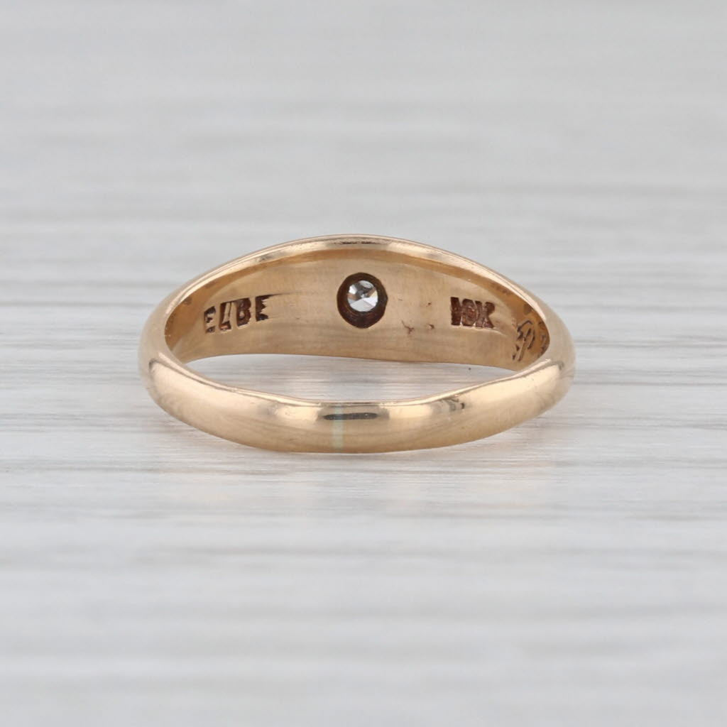 Vintage Diamond Star Solitaire Ring 10k Yellow Gold Band Engraved Small Size 2