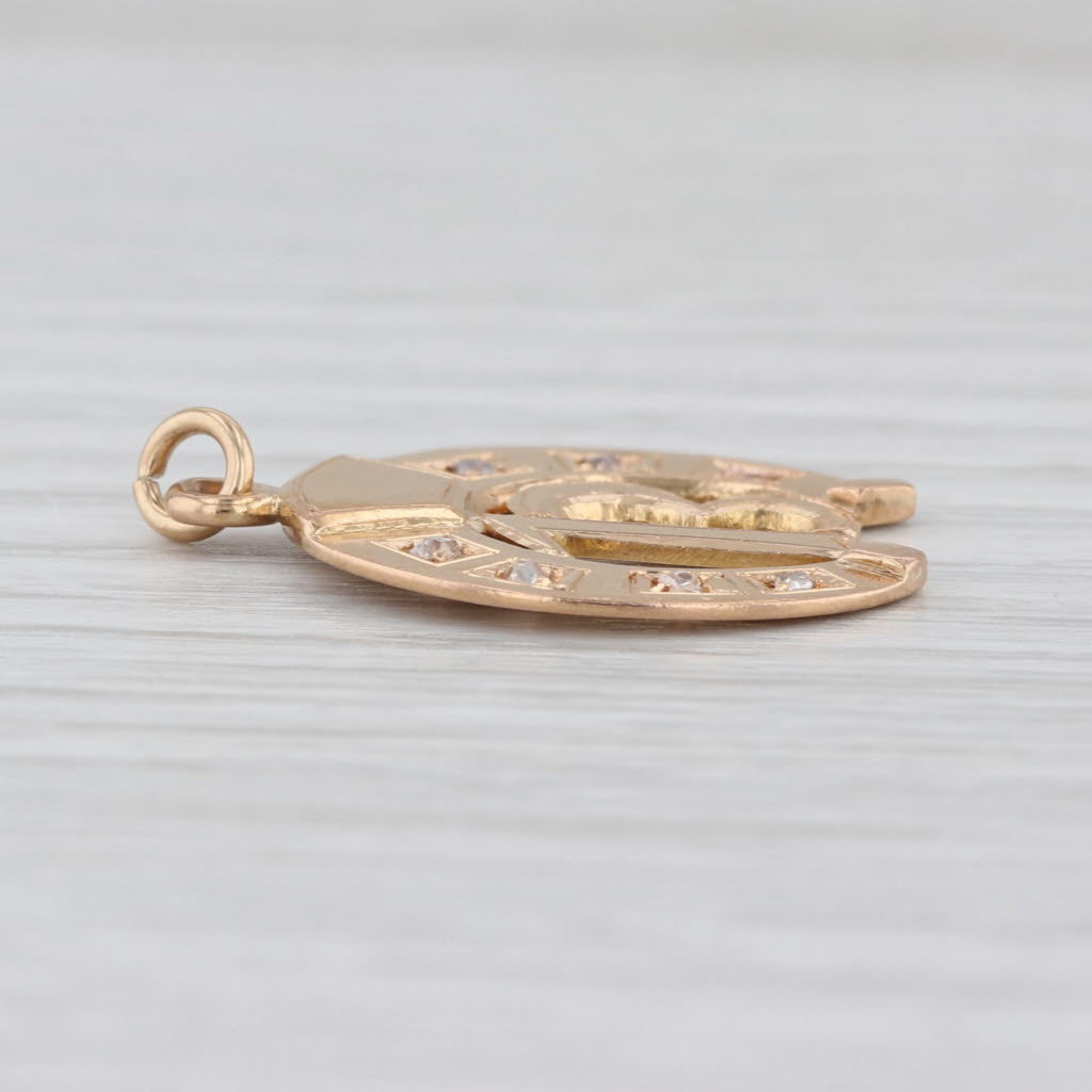 Vintage Diamond Lucky 13 Horseshoe Pendant 18k Yellow Gold Charm