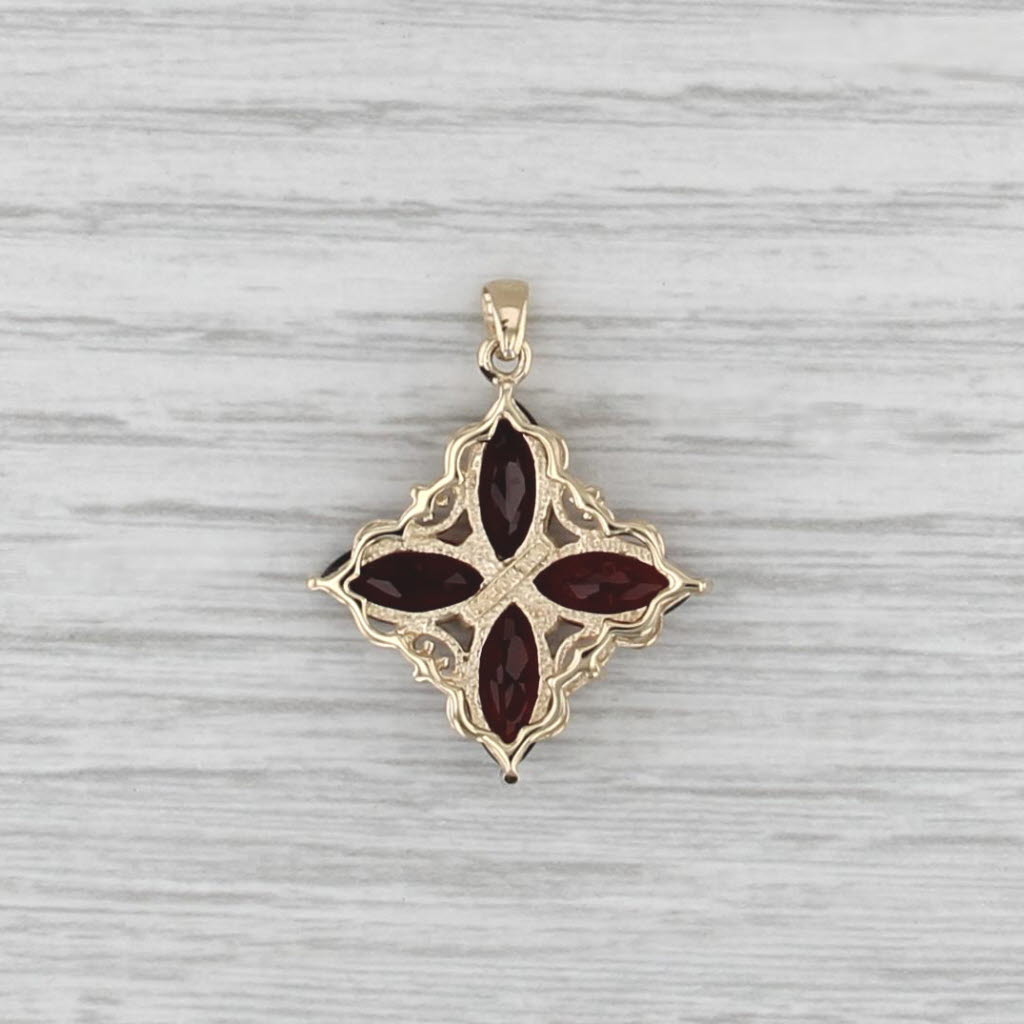 5.20ctw Marquise Garnet Flower Pendant 10k Yellow Gold Floral