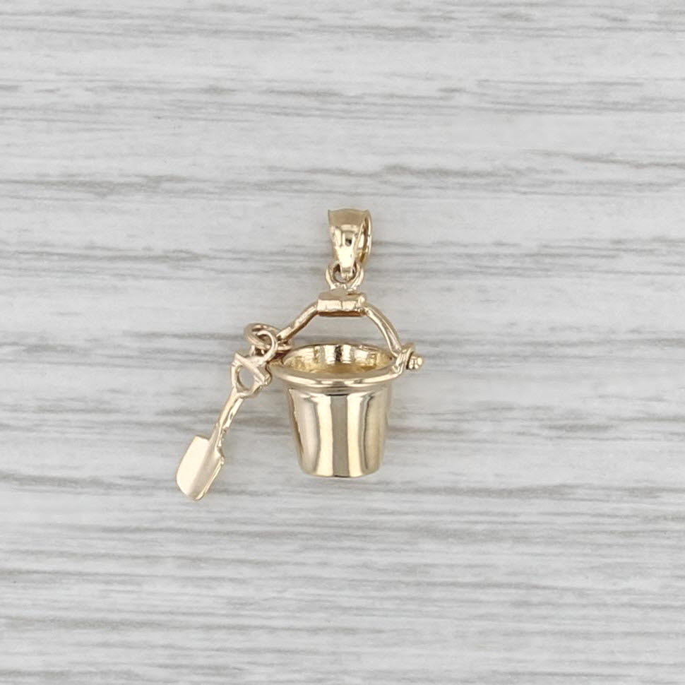 Sand Bucket & Shovel Pendant 14k Yellow Gold Small Charm Beach Nautical Jewelry