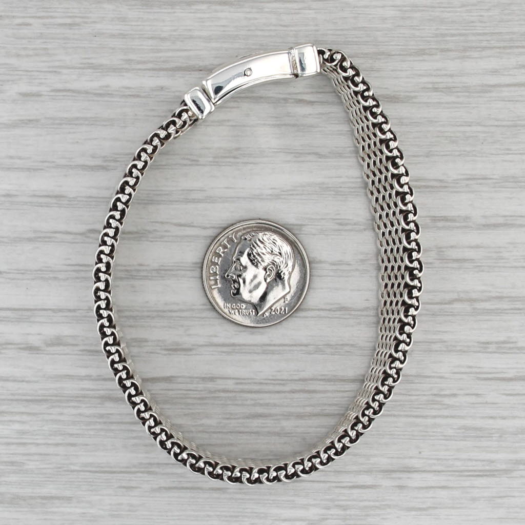 Flli Menegatti Italy Wide Mesh Bracelet Sterling Silver 7" 14mm Snap Clasp