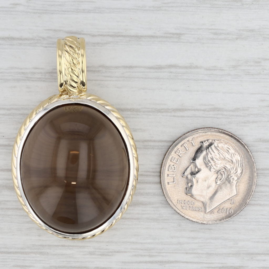 Yurman Smoky Quartz Oval Cabochon Enhancer Pendant 18k Gold Sterling Silver