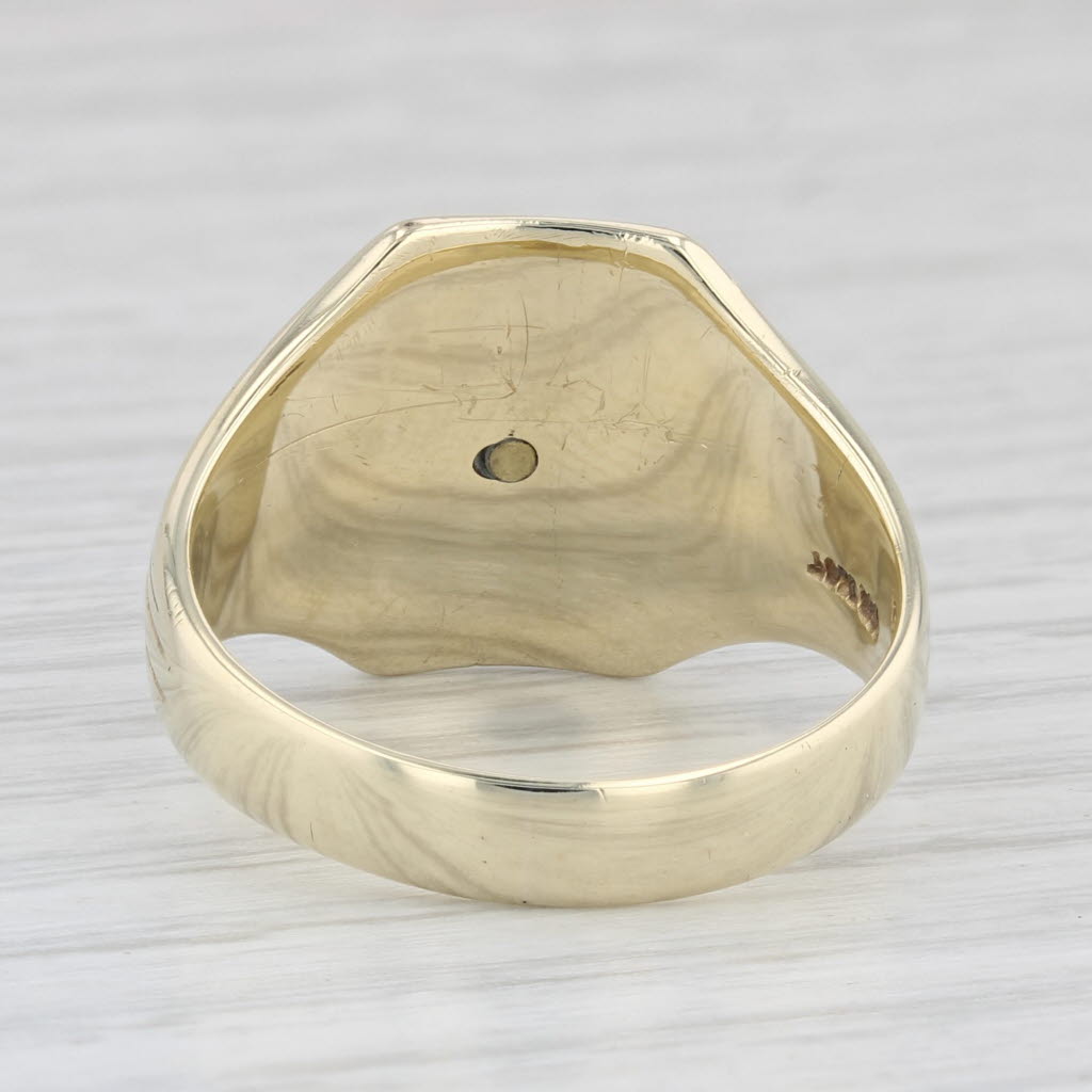 Light Gray Vintage Masonic Signet Ring 10k Yellow Gold Blue Lodge Square Compass Size 9.75